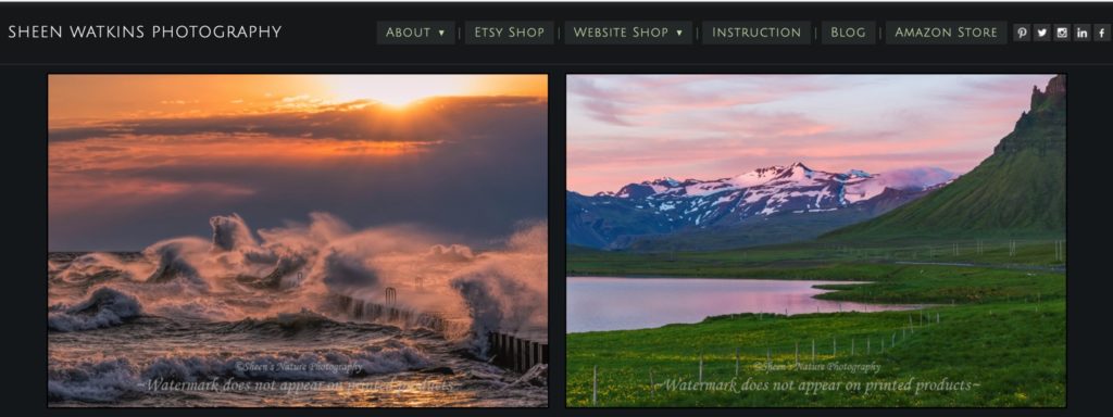 photography website menu