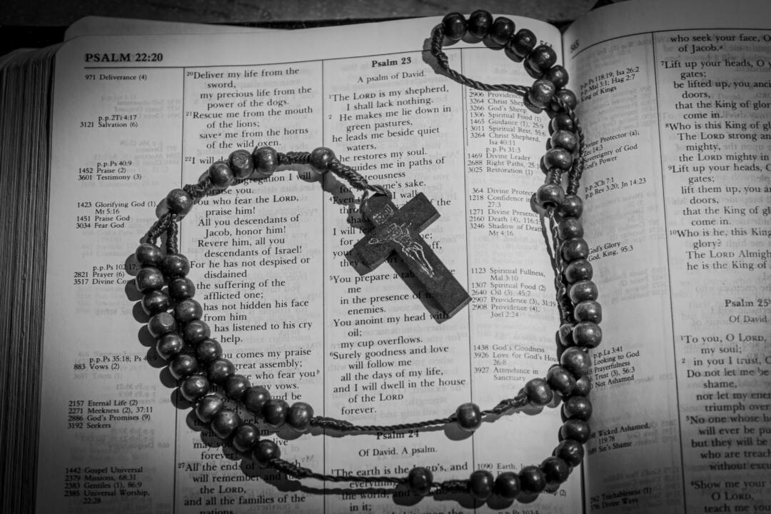black and white psalm and cross