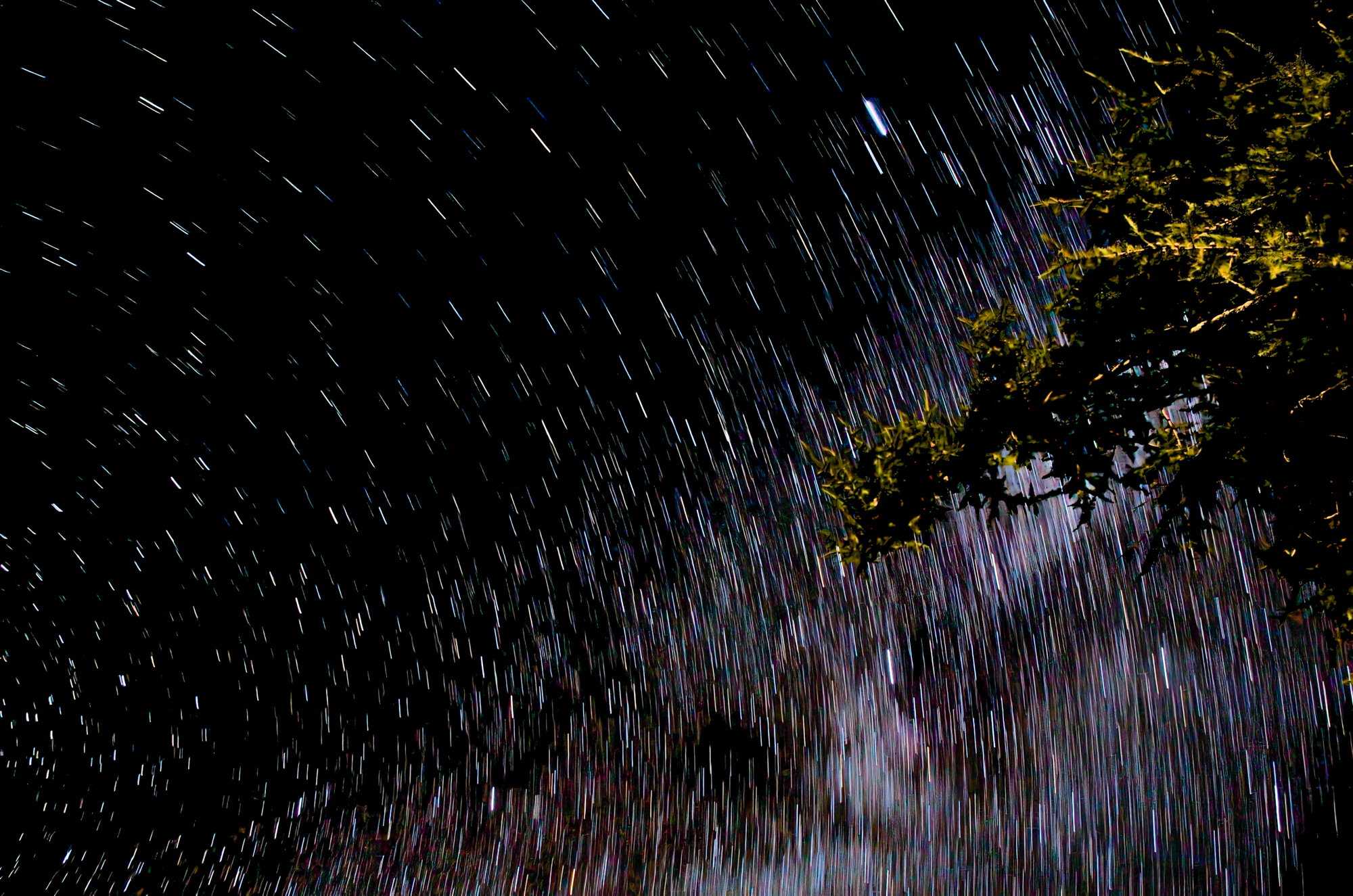 star trails and rain