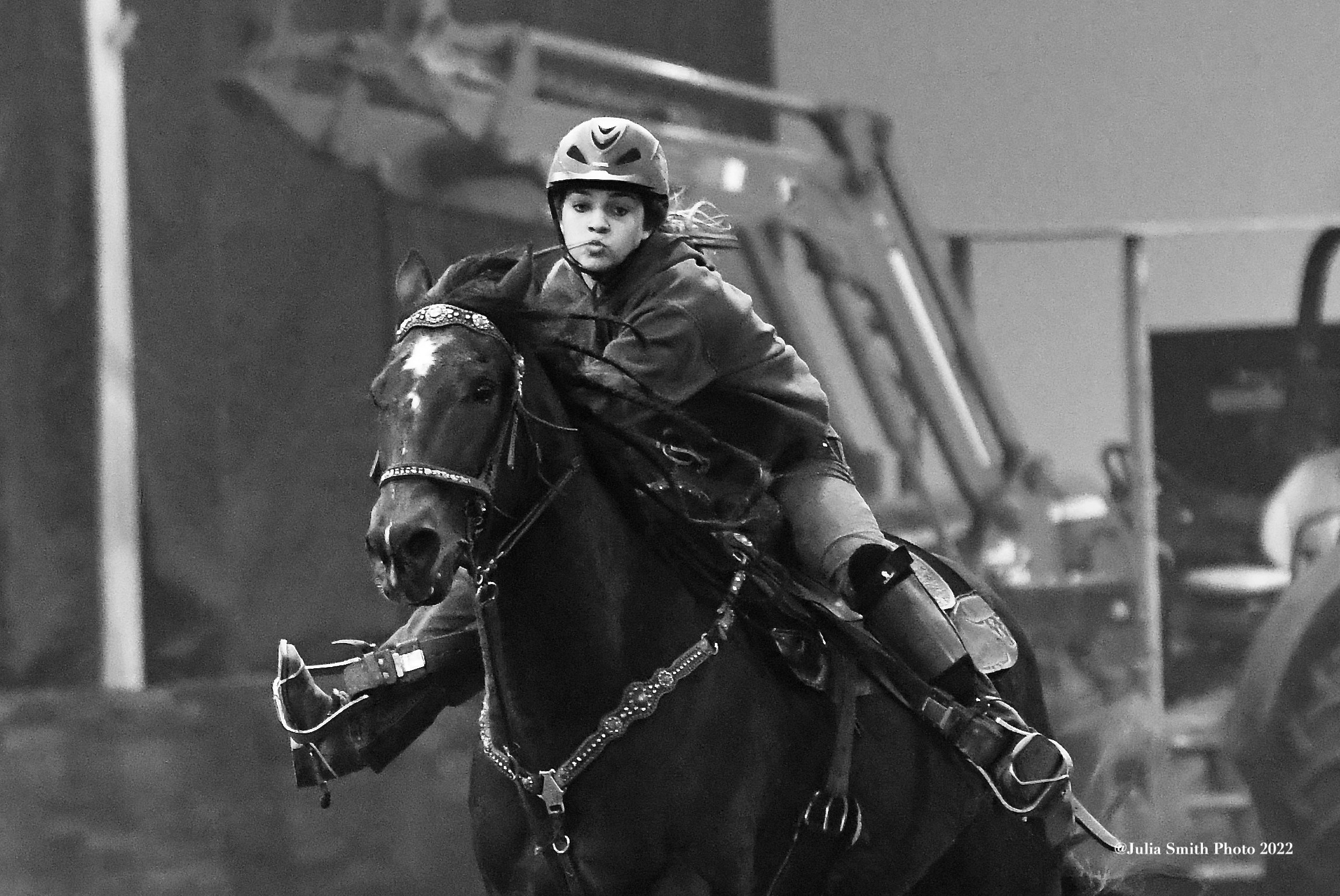 horse rider in black and white