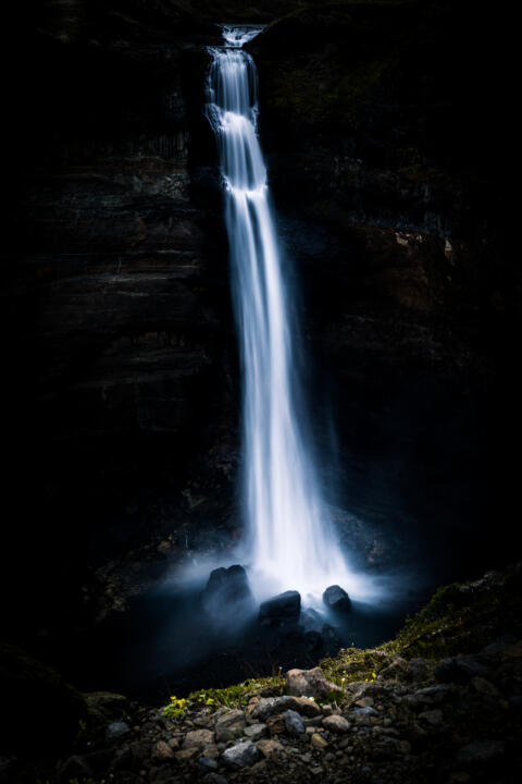 waterfall with dark background