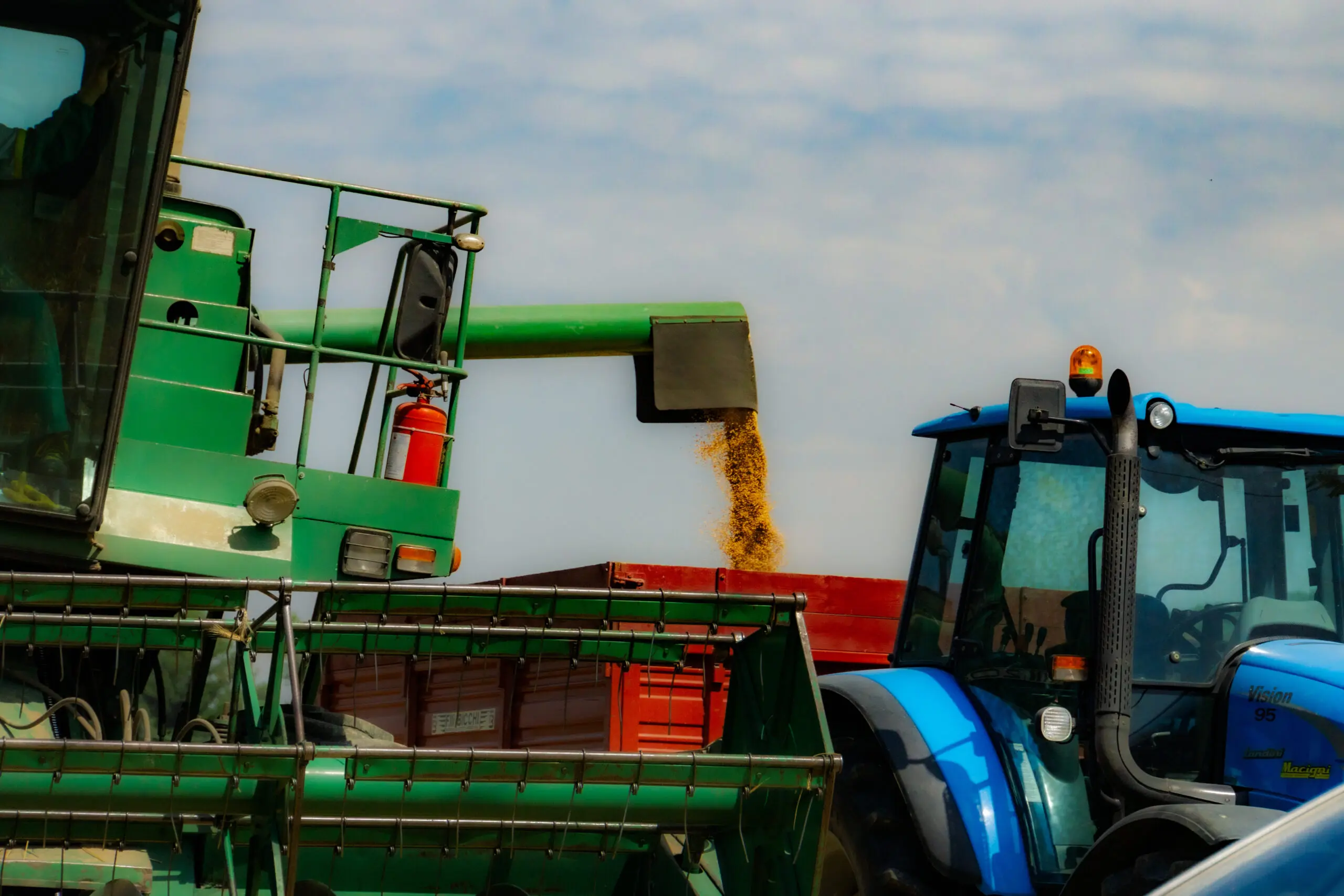 red, green and red tractors