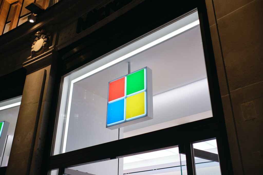 Picture of the Microsoft Windows logo on a building.