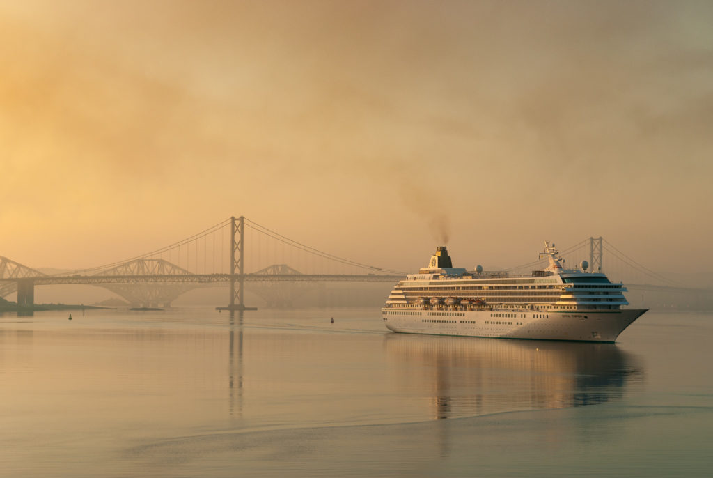 Cruise ship at dawn with Forth Bridges 