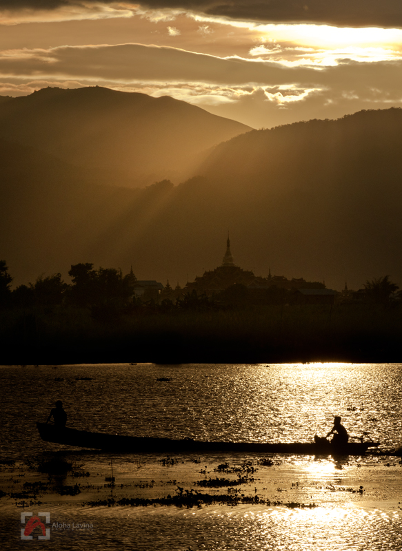 Sunset on Inle Lake Burma copyright Aloha Lavina