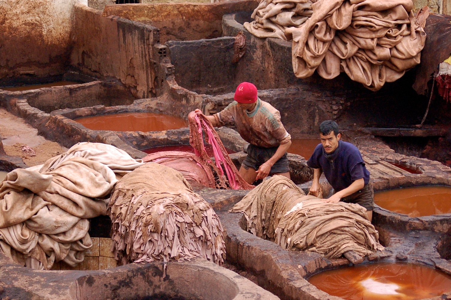 Tanneries near the market in Fez Morocco