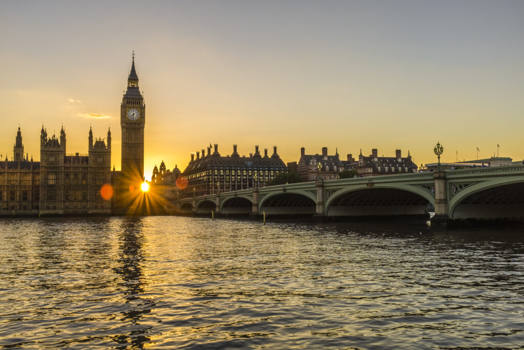 Parliament and Big Ben at Sunset and dusk in central London