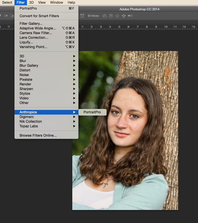 Photograph by Kent DuFault. You can launch Portrait Pro 12 via the Adobe Plugins Menu under the Filters Menu.