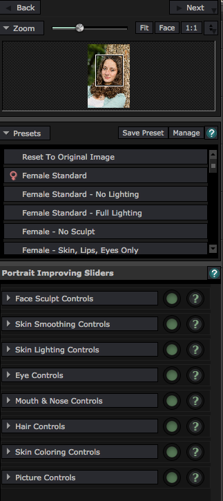 Adjustment sliders allow you to fine tune your effects.
