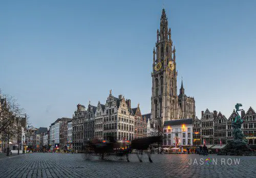 Blue Hour view of the Cathedral of Our Lady in Antwerp