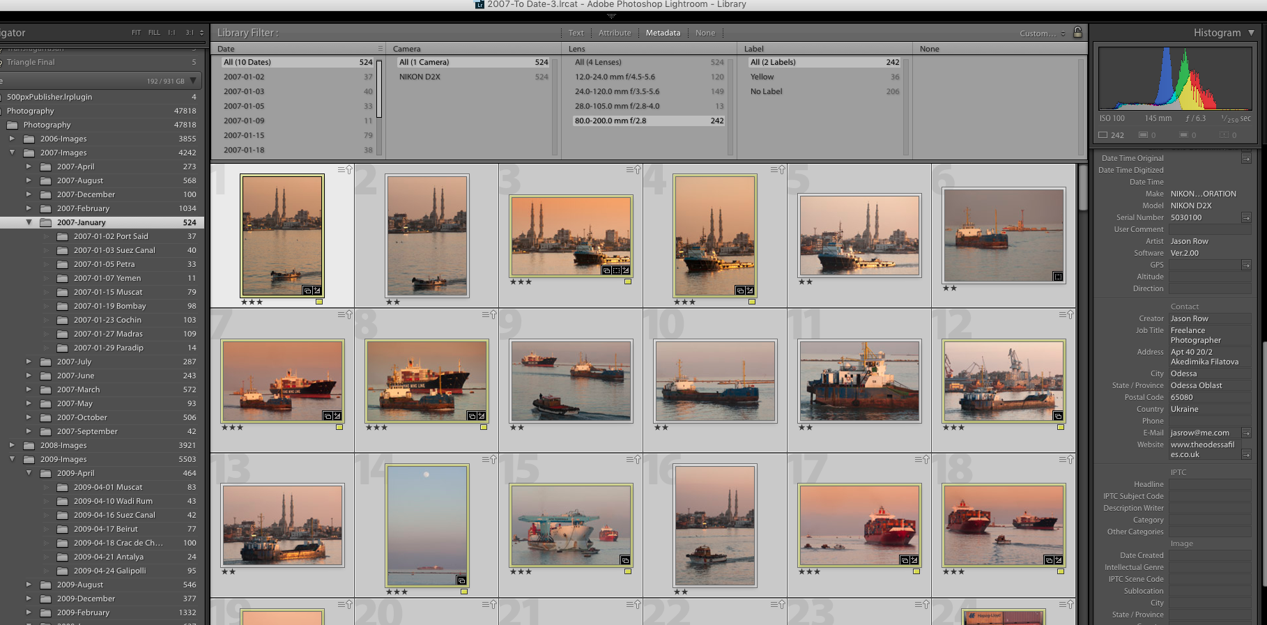 You can use EXIF data to search for images in Lightroom