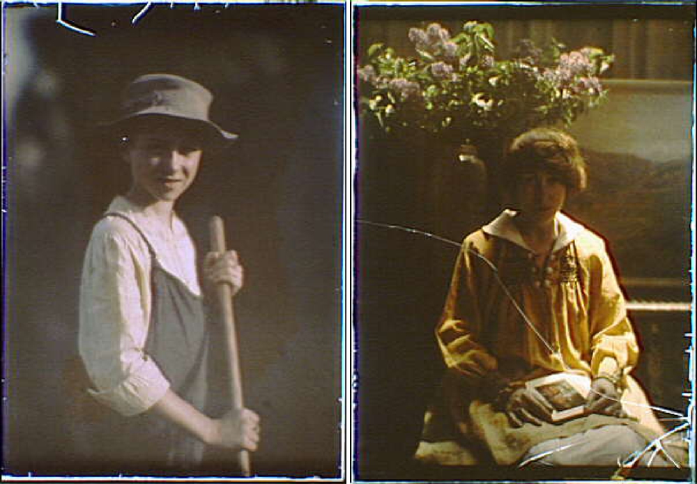 Boy in the gardens of the National Cash Register Company, Dayton, Ohio, Hazel MacKaye, seated with an open copy of her brother Percy MacKaye's play, Sanctuary: A Bird Masque, on her lap