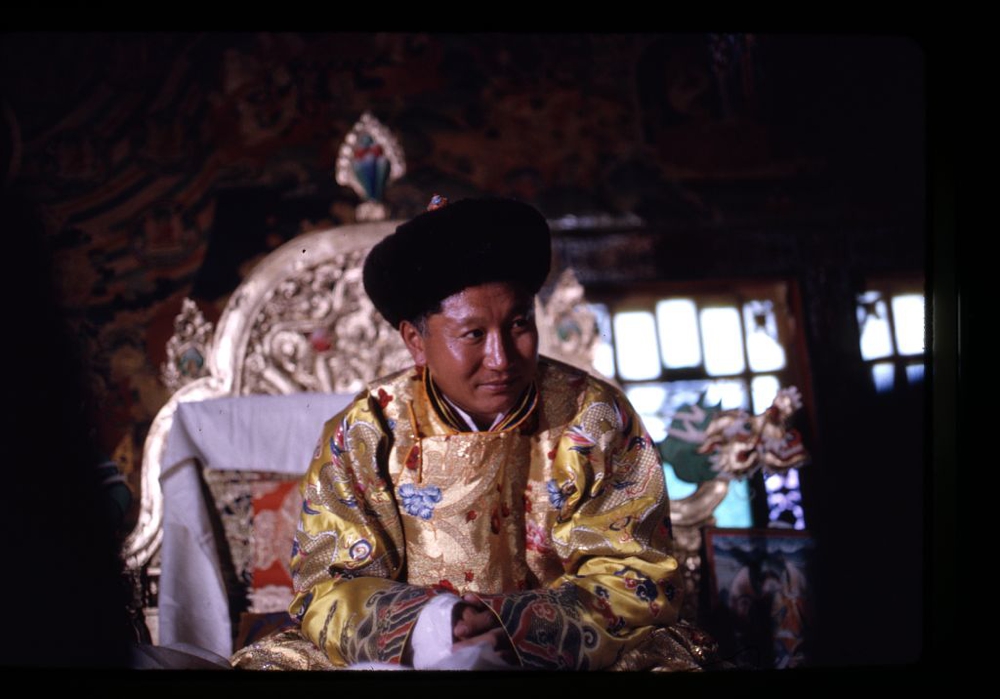 Photograph shows King Palden Thondup Namgyal at his coronation, Gangtok, Sikkim.
