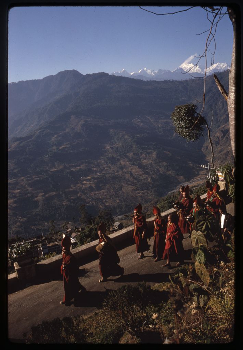 Monks parade down the mountain to perform religious sacrifice, Sikkim