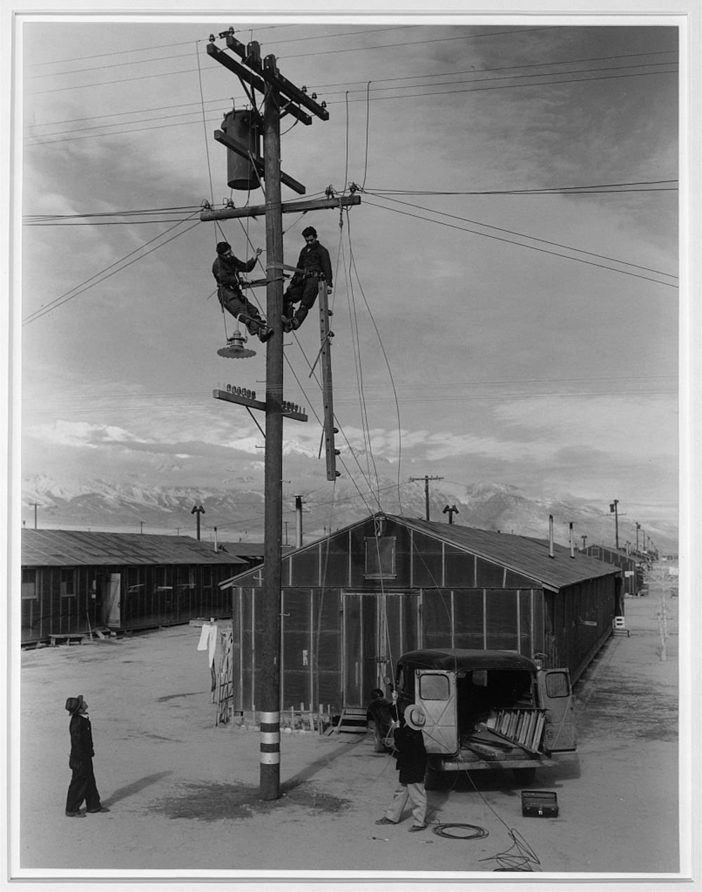 Line crew at work in Manzanar, Manzanar Relocation Center, Manzanar, California