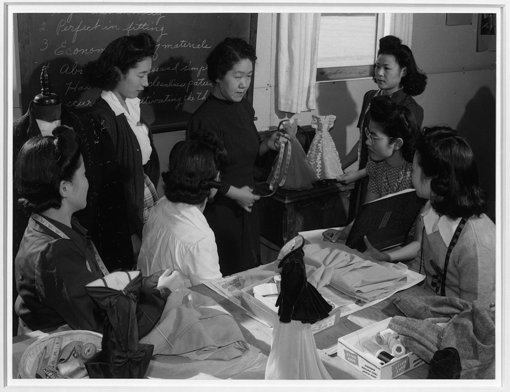 Mrs. Ryie Yoshizawa, teacher, fashion designing class, Manzanar Relocation Center, California