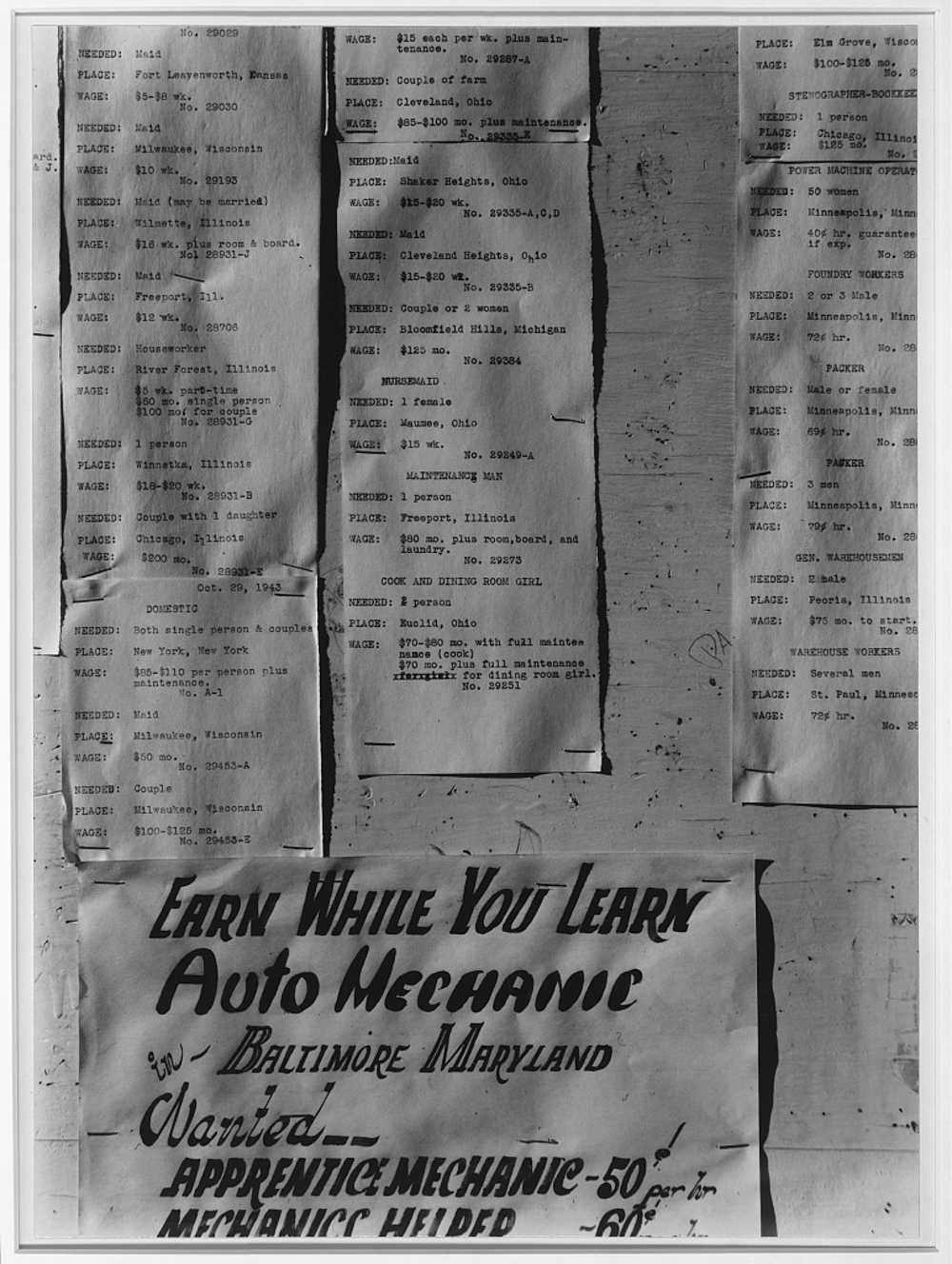 Work-offer board, Manzanar Relocation Center, Calif.