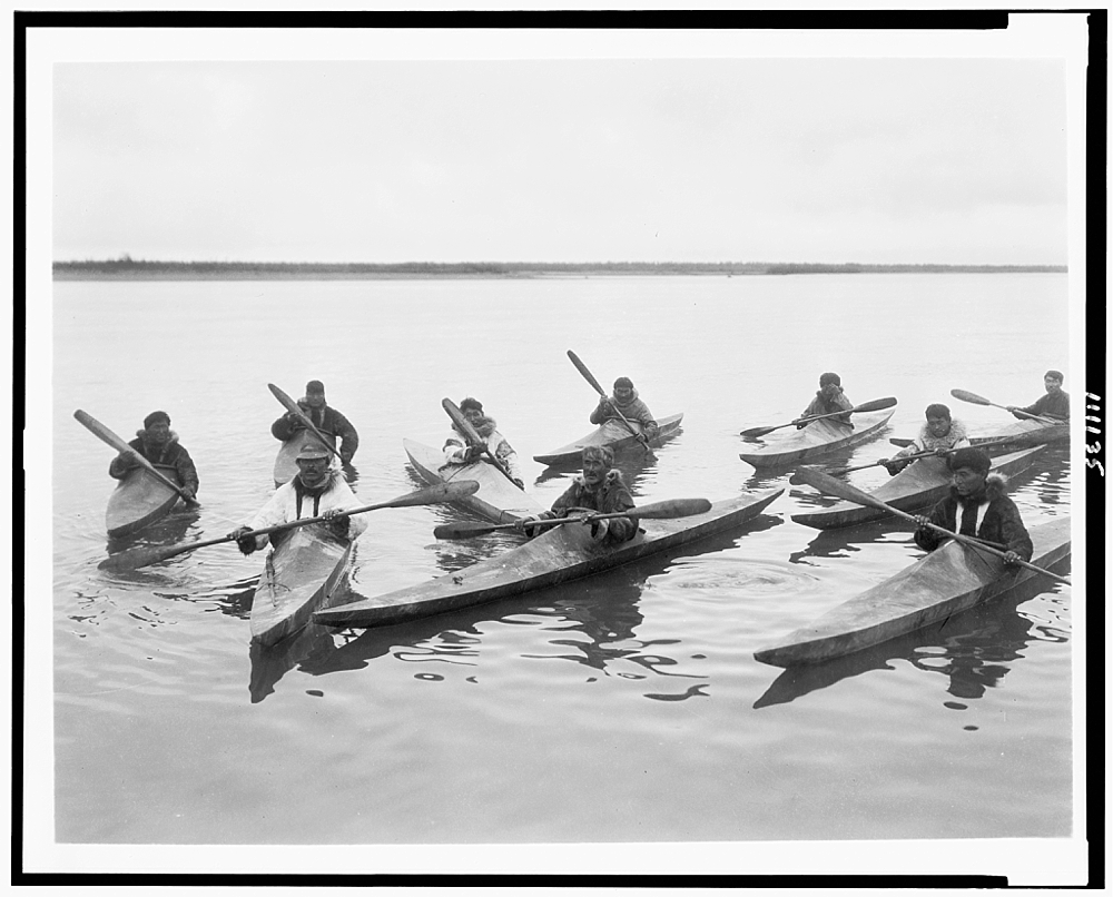 [Eskimos in kayaks, Noatak, Alaska]