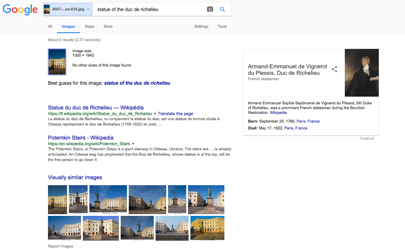 The Richelieu statue correctly identified by Google.