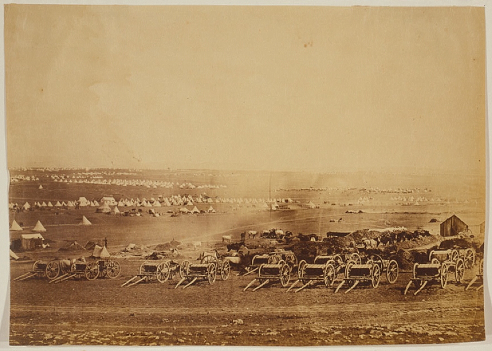 Kamara Heights in the distance, artillery waggons in the foreground