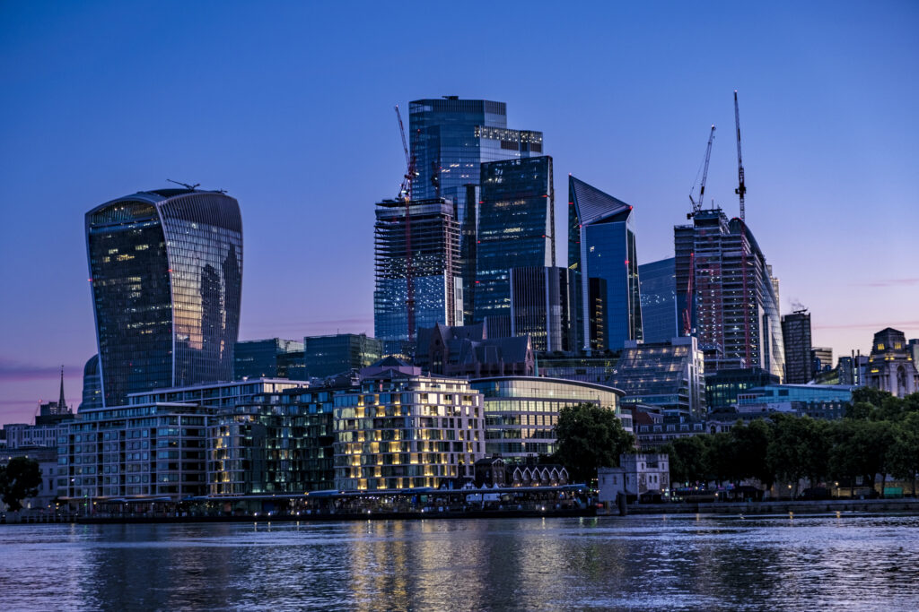City of London and Thames in stunning dawn light. July 2022