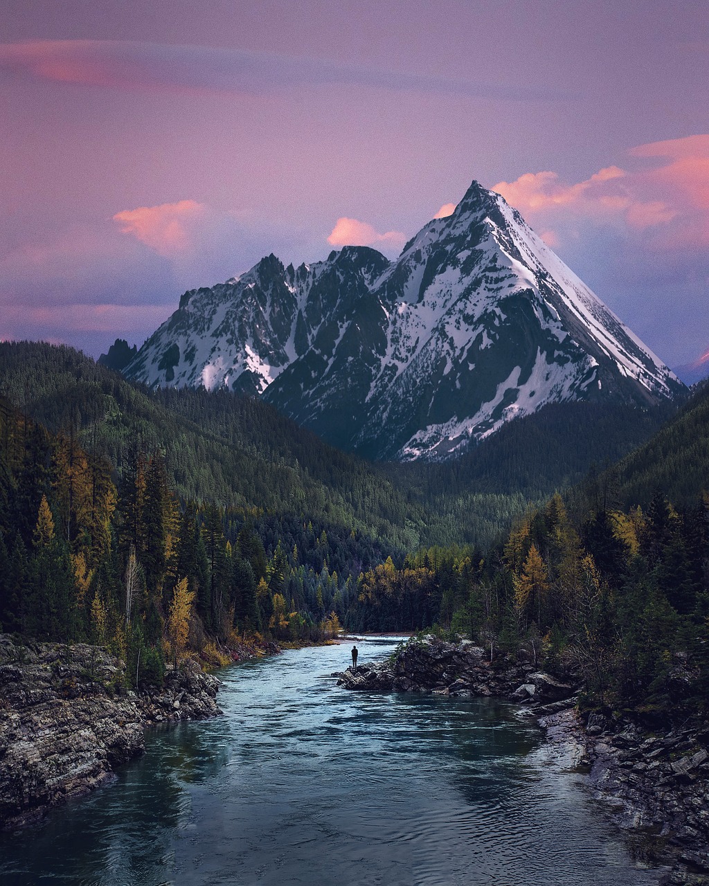 valley, river, mountain