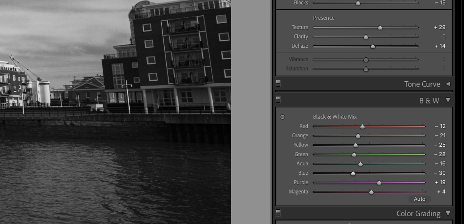 Close up screenshot of Mixer panel in Lightroom