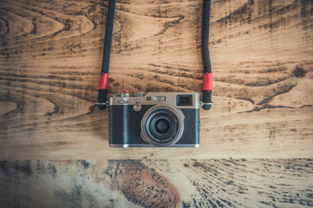 camera strap over table