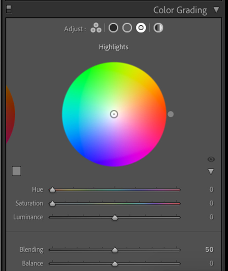 Adobe Lightroom's color wheel