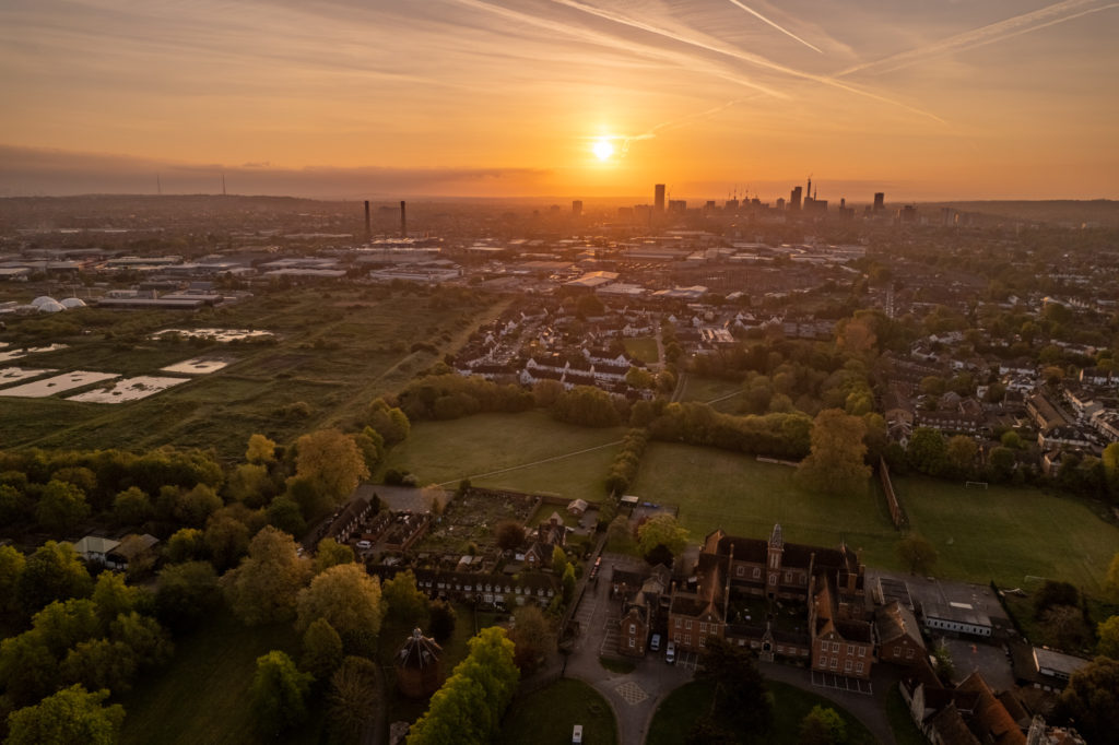 Sunrise over Croydon Skyline returning to drone photography
