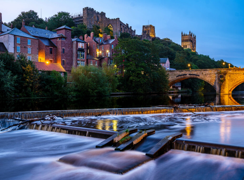 The River Wear and Durham in the morning twilight 