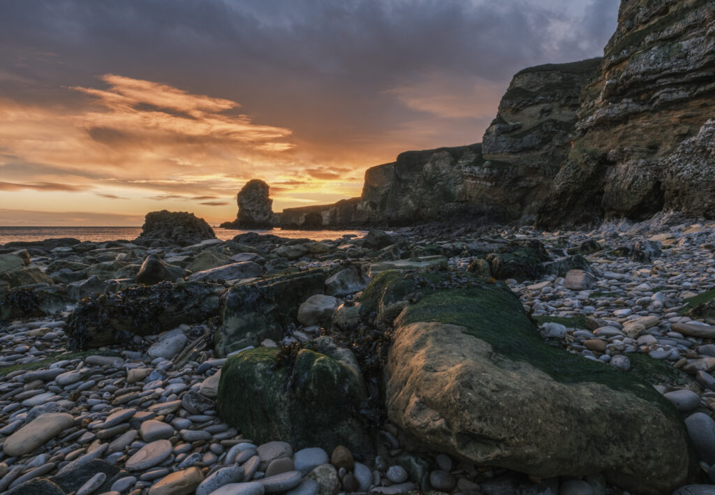 Marsden beach in North East England at sunrise. 