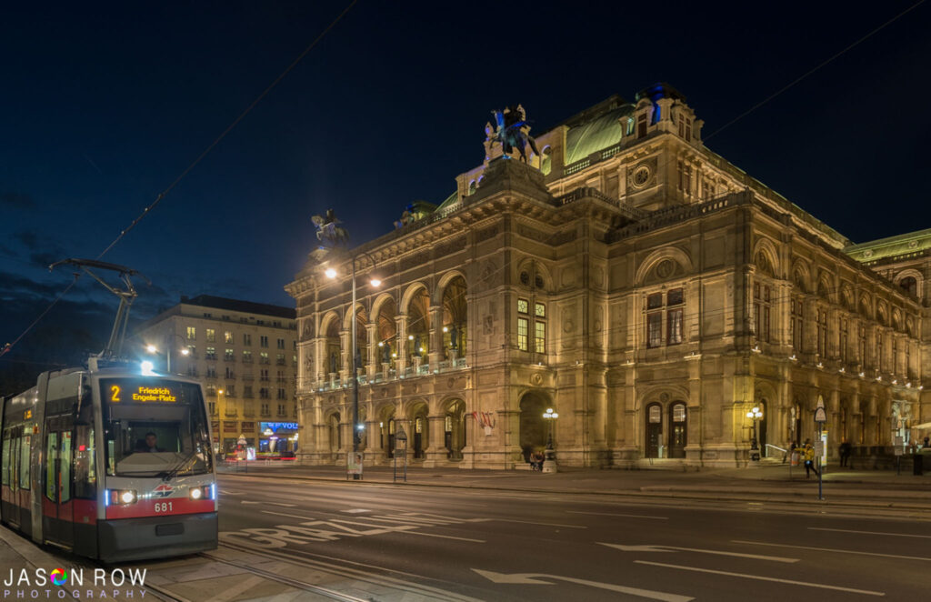 The Vienna Opera House during the evenign twilight