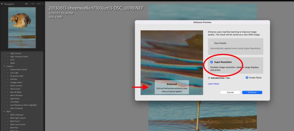 Lightroom Super Enhance Resolution Screen