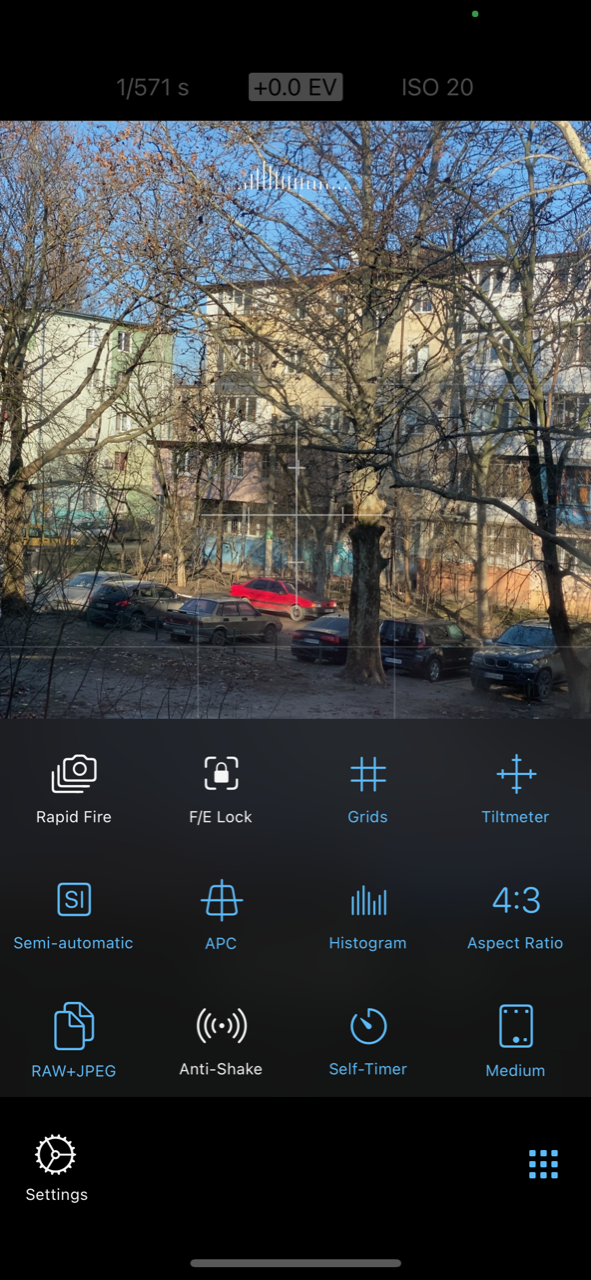 ProCamera App for iPhone settings.