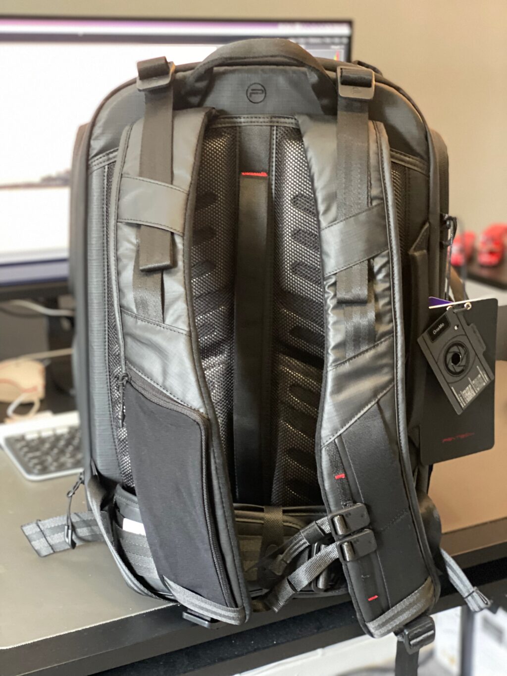 Rear view of a PGYTeck camera backpack