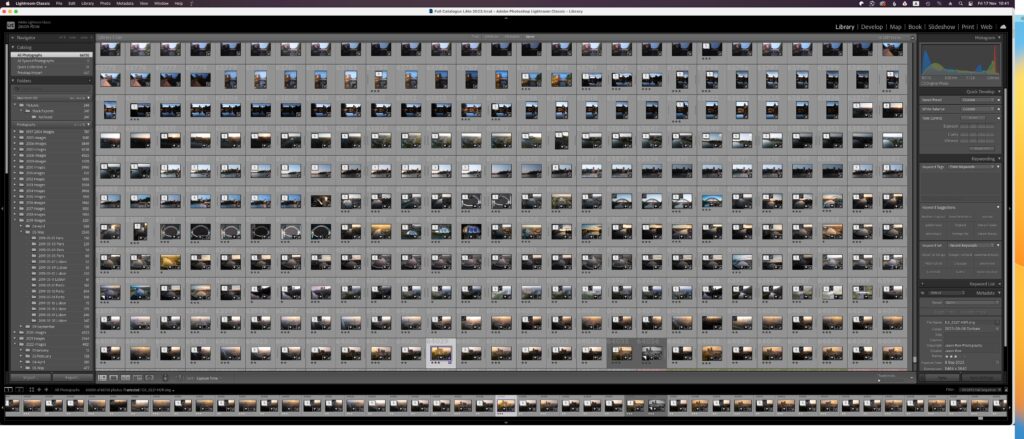Screenshot of a large Adobe Lightroom Catalogue of images 