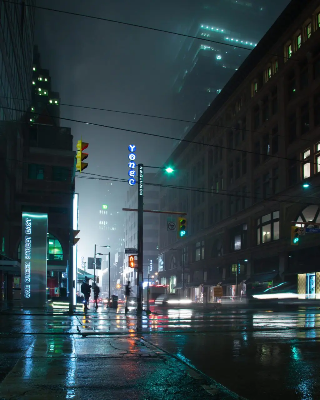 city in the rain at night
