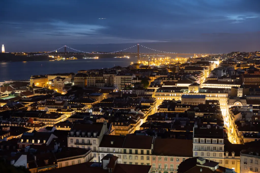 Blue hour cityscape of Lisbon Portugal 