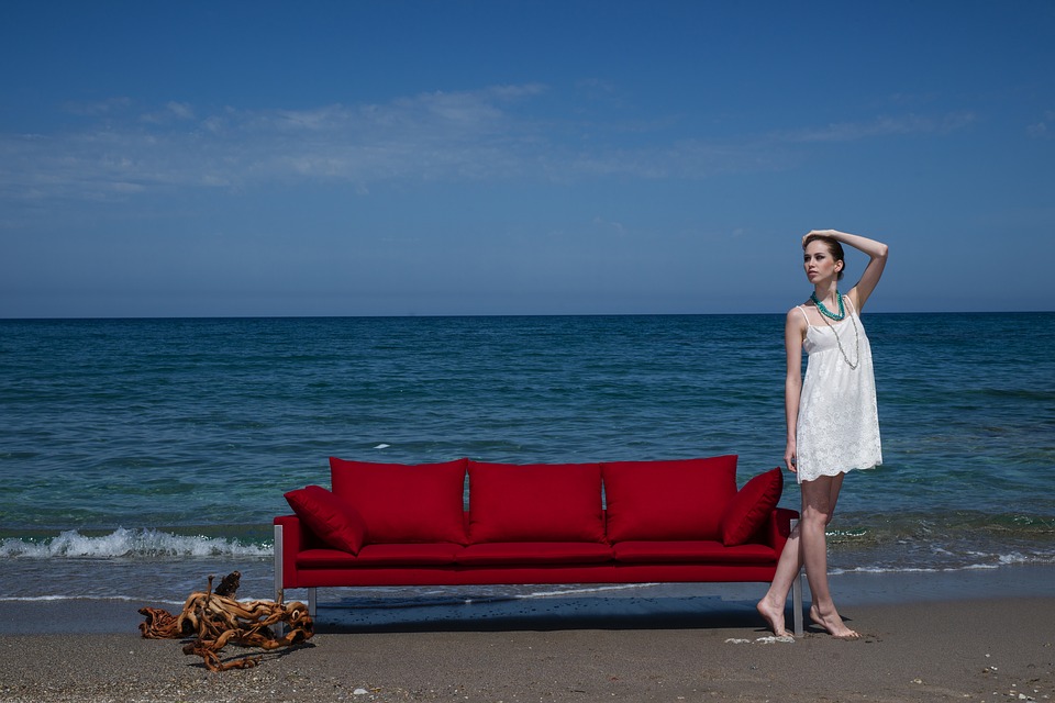 red sofa commercial photography