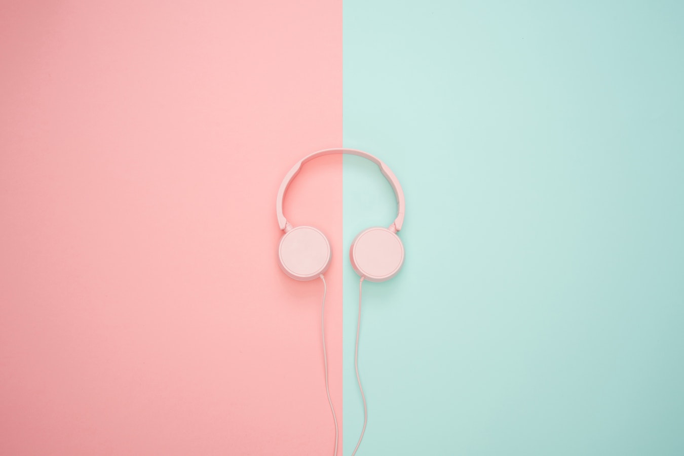 earphones red and pale blue