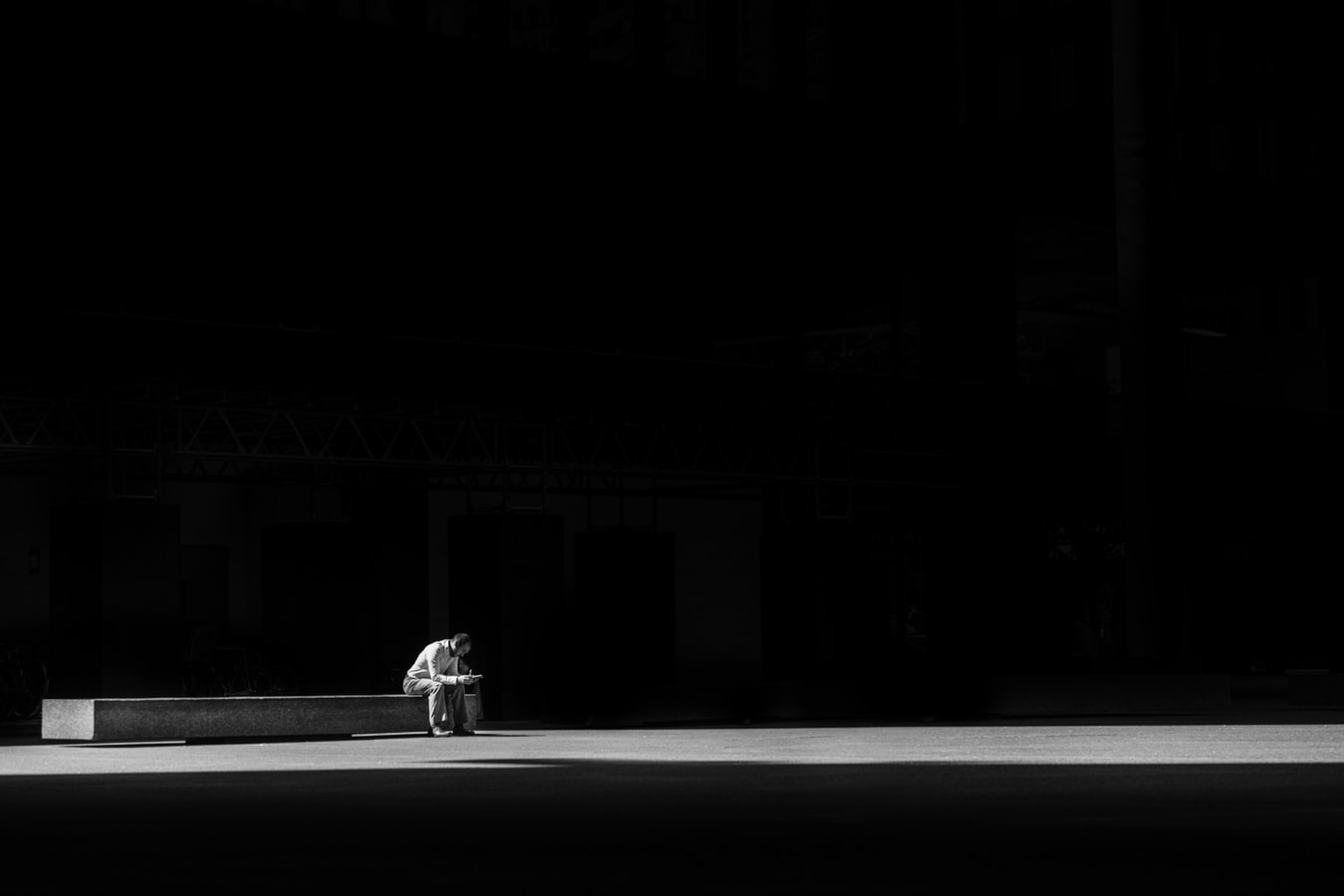 black and white lonely person