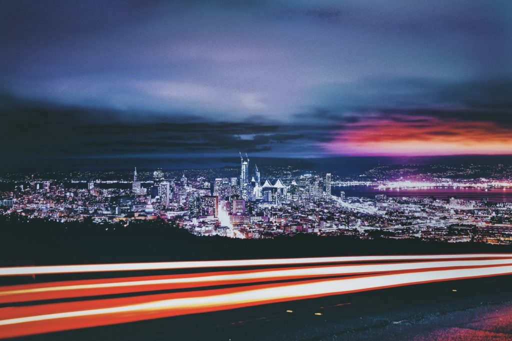 night sky with car trails