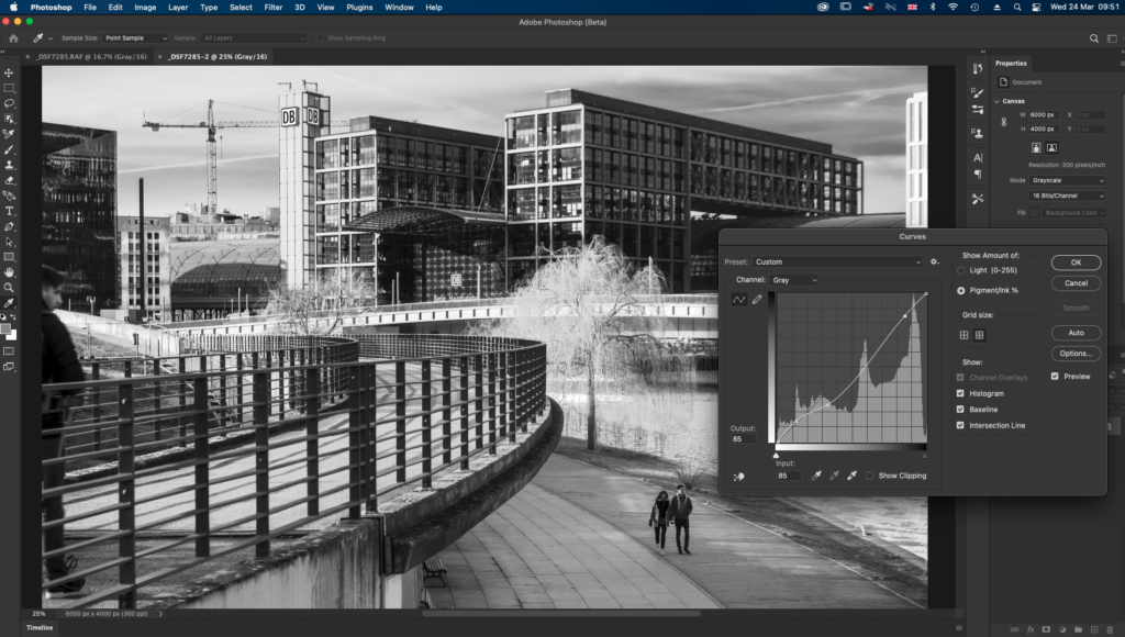 Using the curve tool on a monochrome image in Photoshop