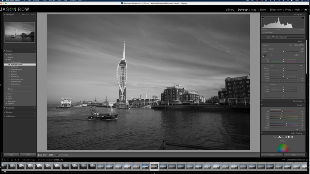 Black and white image in Lightroom 