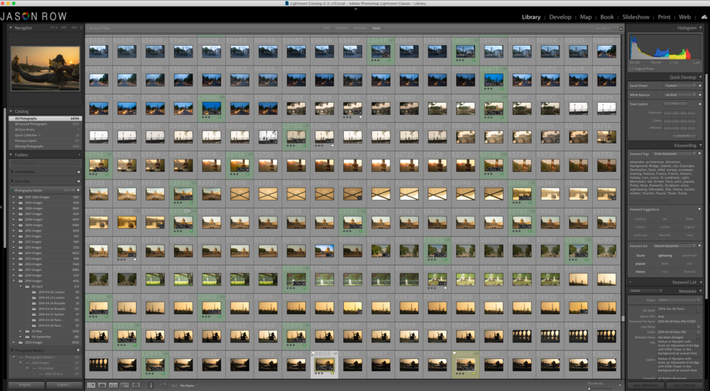 Screenshot of a large Lightroom catalogue.