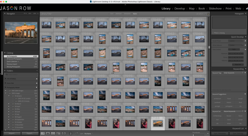 A large Lightroom catalogue displayed on screen