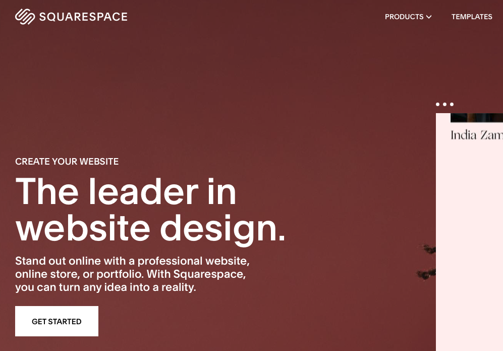 Screenshot of Squarespace home page