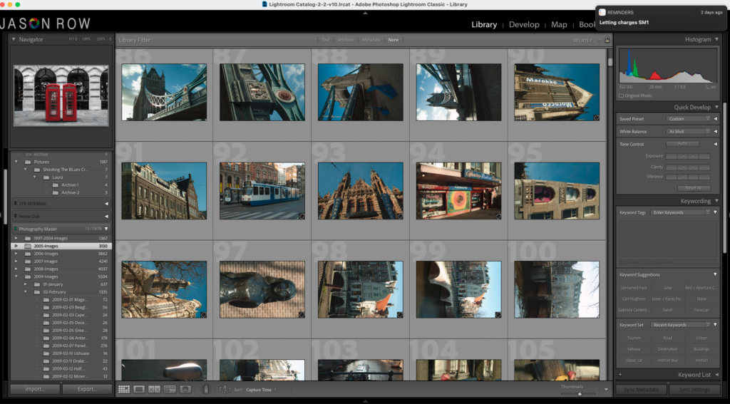 Screenshot of older images in Lightroom