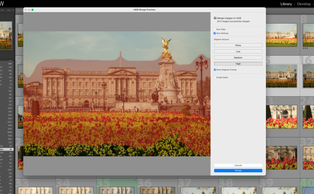An HDR merge in Lightroom